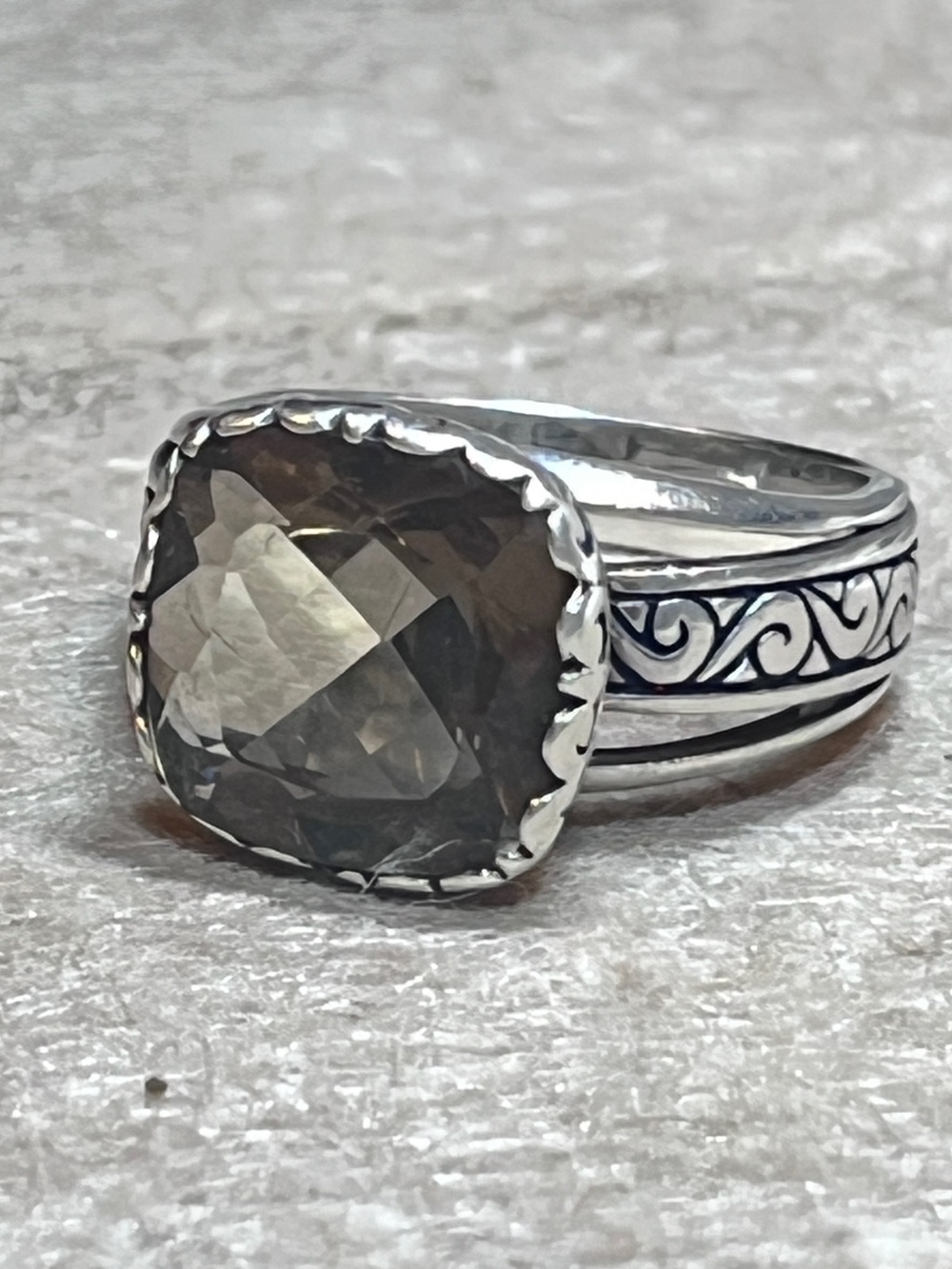 Sterling Silver Cushion Smoky Topaz Ring - Women's Gray